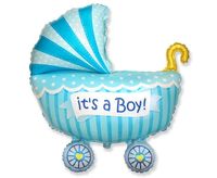 Balon foliowy wózek niebieski baby shower dla chłopczyka 60 cm
