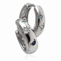 Delikatne rodowane srebrne kolczyki kółka kółeczka gwiazdki księżyc cyrkoni