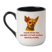 KUBEK "OGÓLNIE JESTEM MIŁA, ALE JAK KTOŚ MNIE WKURWI, ZDEJMUJĘ KOKARDĘ" Wzór - Elegant Coffee Czarny 330 ml