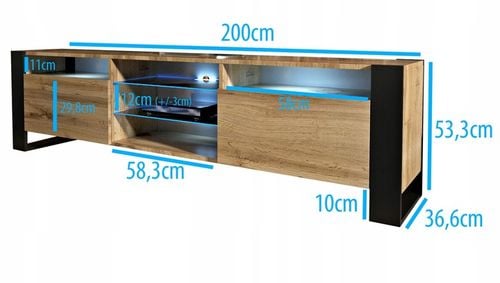 Szafka RTV pod telewizor LOFT 200 200cm loftowa dąb wotan LED na Arena.pl