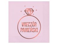 Serwetki, Wieczór Panieński, różowo złote, 33 cm x 33 cm, 20 szt.