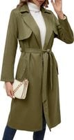 Elegancki Długi Trencz Damski z Paskiem Zielony Rozmiar M Płaszcz Jesienny