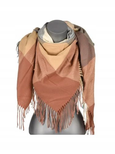 Versoli - miękka i ciepła chusta z frędzlami krata brążowy szary 7# HIT na Arena.pl