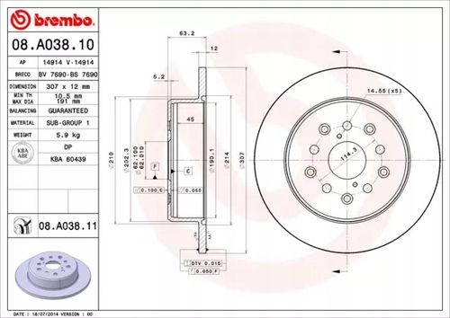 TARCZA HAM TYL 307X12 P BREMBO na Arena.pl