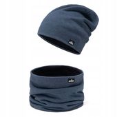 Czapka zimowa męska na polarze + komin Jeansowy