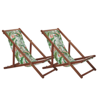 Zestaw 2 leżaków ogrodowych ciemne drewno akacjowe wzór we flamingi ANZIO