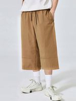 SPODNIE BRĄZOWE PROSTE SZEROKIE NOGAWKI 3/4 GŁADKIE SHEIN S