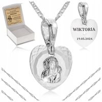 SREBRNY ŁAŃCUSZEK + MEDALIK 925 PREZENT DLA DZIEWCZYNKI NA KOMUNIĘ + GRAWER