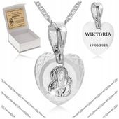 SREBRNY ŁAŃCUSZEK + MEDALIK 925 PREZENT DLA DZIEWCZYNKI NA KOMUNIĘ + GRAWER