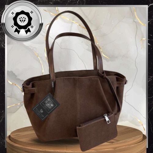 Torebka Damska A4 Na Ramię Brązowa Torba Pojemna Elegancka Skóra Zamszowa na Arena.pl