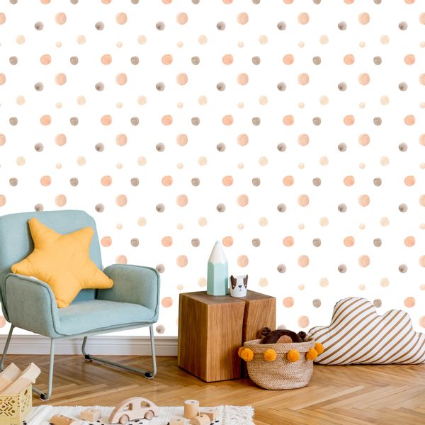 Tapeta Ścienna Dla Dzieci Akwarelowe GROSZKI Kropki Styl Boho zdjęcie 5