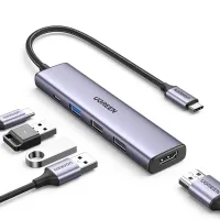 adapter hub ugreen cm478 usb-c do hdmi, usb-a 3.0, 2x usb-a 2.0, pd