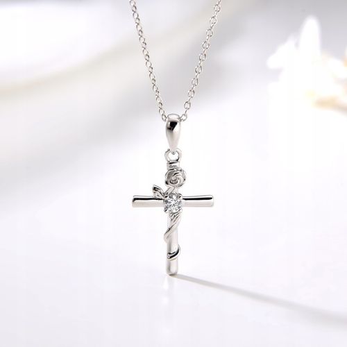 NASZYJNIK SREBRNY KRZYŻYK KRZYŻ ŁAŃCUSZEK DAMSKI KOMUNIA SREBRO PRÓBA 925 na Arena.pl