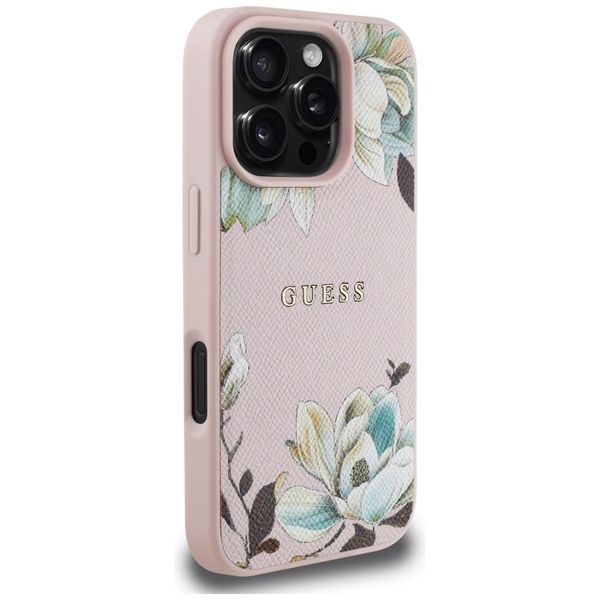 Etui Guess Grained Printed Flower Pattern MagSafe do iPhone 16 Pro różowy zdjęcie 4
