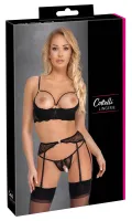 cottelli lingerie komplet koronkowy czarny 3-częściowy 85b/l