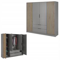 SZAFA GARDEROBA SOREN 4D SZARA 200CM OTWIERANA DUŻA PÓŁKI DRĄŻEK LAMELE