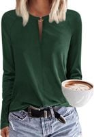 Bluzka Damska Koszulka z Długim Rękawem V-Neck Elegancka Ciemnozielona S