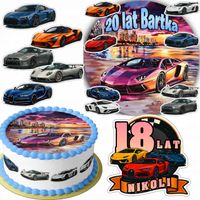 ZESTAW OPŁATEK NA TORT 20CM + 16 POSTACI - SUPER AUTA + IMIĘ 15CM 18CM