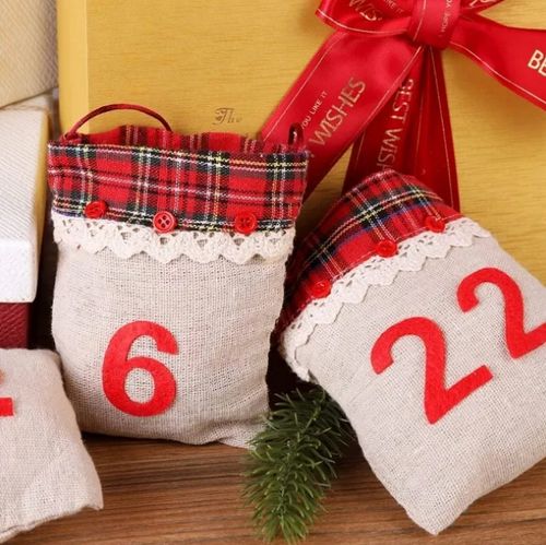 KALENDARZ ADWENTOWY DIY 24 WORECZKI JUTOWE Z KORONKĄ + SZNUREK NUMERY na Arena.pl