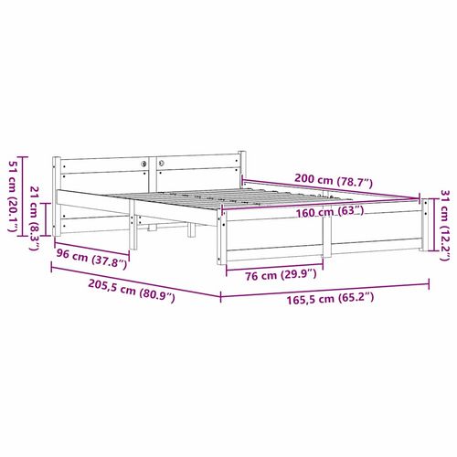 Ramka łóżka Woskowy brąz 160 x 200 cm Lite drewno sosnowe na Arena.pl