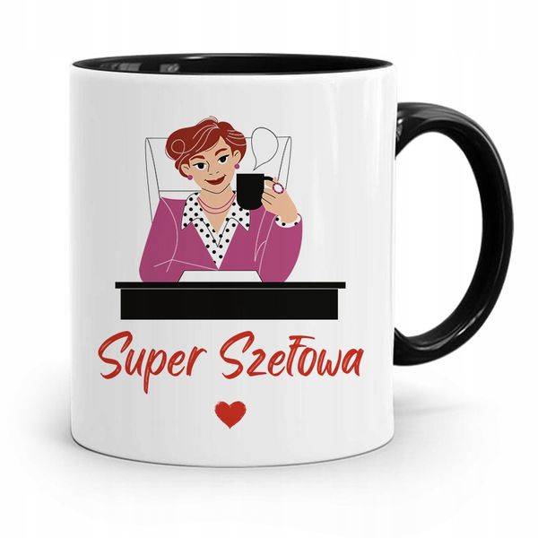 Kubek Czarny Prezent Dla Szefowej Super Szefowa Z Nadrukiem Ze Zdjęciem zdjęcie 1