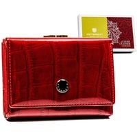 mały portfel damski ze skóry naturalnej w czerwonym kolorze zamykany