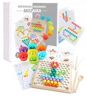 TRENING MÓZGU - DREWNIANA UKŁADANKA KORALIKI KULKI PUZZLE - MOTORYKA MAŁA
