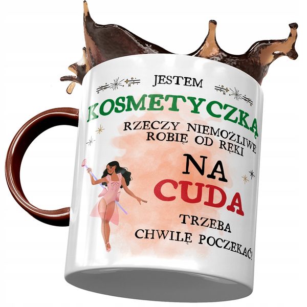 Kubek Bordowy Dla Kosmetyczki Na Cuda Trzeba Z Nadrukiem Ze Zdjęciem zdjęcie 1