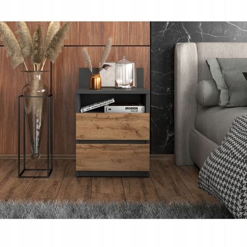 Szafka Nocna Stolik Nocny 40CM Szary Dąb Wotan 2 Szuflady Półka Do na Arena.pl