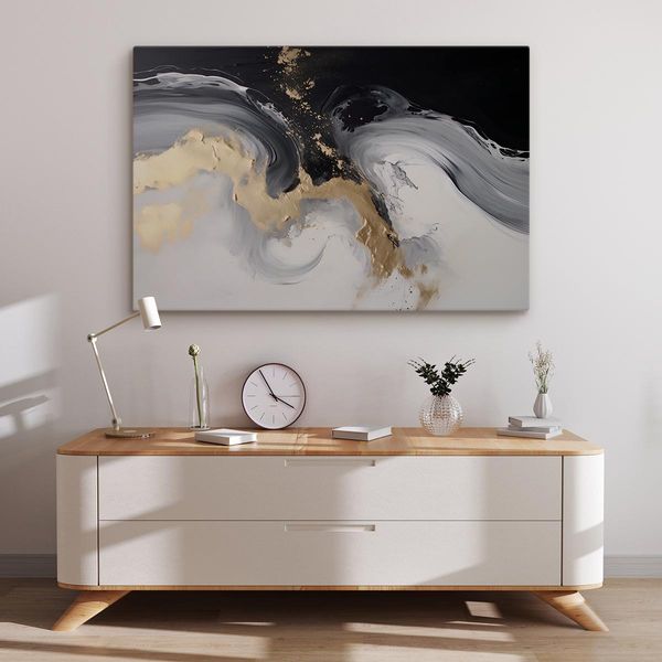 Obraz Ścienny Czarno-Biały MARMUR Nowoczesna Abstrakcja 30cm x 20cm zdjęcie 13