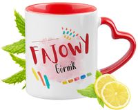 Kubek Dla Górnika Czerwony Z Uszkiem W Kształcie Serca Na Prezent