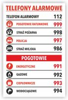 Tabliczka Telefony Alarmowe 30x20 Tablica informacyjna nierdzewna ALUMINIUM
