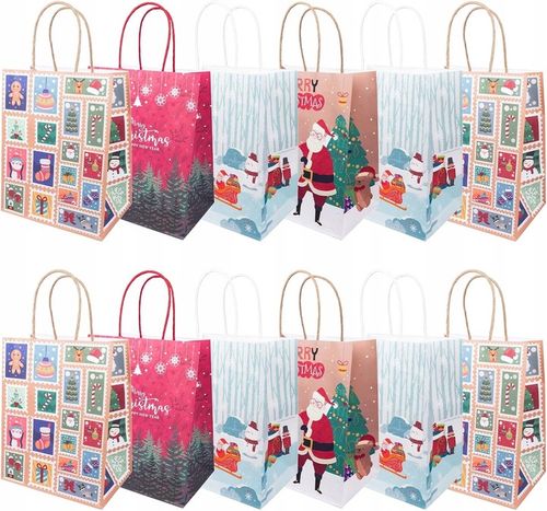 Torebki prezentowe papierowe świąteczne 24 sztuki 4 wzory 20x14x26cm na Arena.pl
