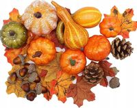 50x SZTUCZNE LIŚCIE DYNIE ŻOŁĘDZIE DEKORACJE JESIENNE NA HALLOWEEN ZESTAW