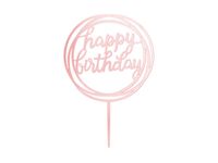 Topper akrylowy na tort, Happy Birthday - okrągły różowo złotym 11cm x 17cm