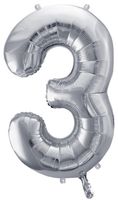 Balon foliowy Cyfra 3, 86cm, srebrny XL