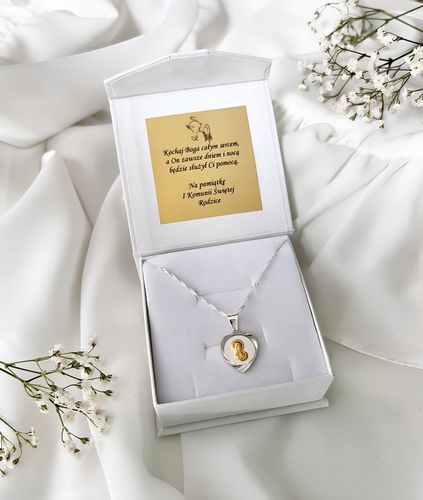 Srebrny zestaw komunijny łańcuszek i medalik pozłacana pasyjka 45 cm GRAWER na Arena.pl