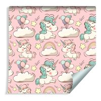 Tapeta Dla Dzieci Dla Dziewczynki - Jednorożce Chmurki i Gwiazdki