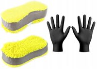 GĄBKA DWUSTRONNA DO MYCIA AUTA SAMOCHODU MIKROFIBRA DETAILING + RĘKAWICZKI