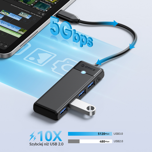 Orico Hub USB-C 4 porty USB-A 3.0 5Gbps czarny na Arena.pl