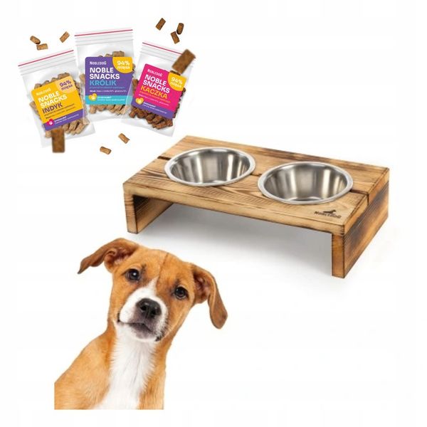MISKI NA STOJAKU dla psa MAŁEGO STOJAK DREWNIANY bufet 2x0,45 L + treserki zdjęcie 1