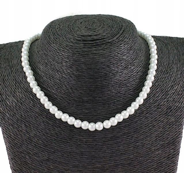 NASZYJNIK PERŁY SZKLANE BIAŁE 6 MM zdjęcie 1