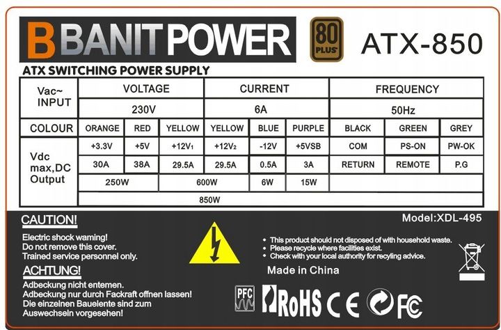 ZASILACZ PC 850W 80+ BLACK 14cm 4xSATA 2xPCI-e zdjęcie 5