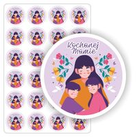 NAKLEJKI etykiety nalepki 26 maja DZIEŃ MAMY kwiaty hadmade 24szt. 5cm