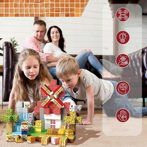 KLOCKI MAGNETYCZNE KLOCKI SZEŚCIANY FARMA 150 KLOCKÓW PIKSELE DLA DZIECI na Arena.pl