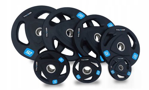Obciążenie 25kg olimpijskie 51mm Thunder do ćwiczeń hantli sztang gumowane na Arena.pl