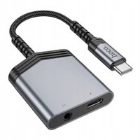 2 x Adapter AUX 2w1 USB C do USB C / Jack 3,5 mm Hoco 27W LS39 szary