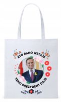 Prezydent Andrzej Duda Torba Eco Biała Shopper Z Nadrukiem Ze Zdjęciem
