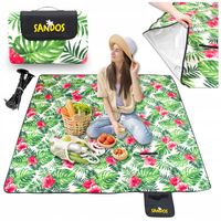 Koc piknikowy na plaże mata izolacja 200 x 200 kotwy wodoodporny kwiaty
