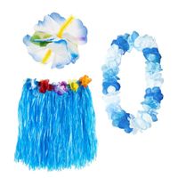 Zestaw hawajski przebranie niebieski - spódniczka, naszyjnik, spinka